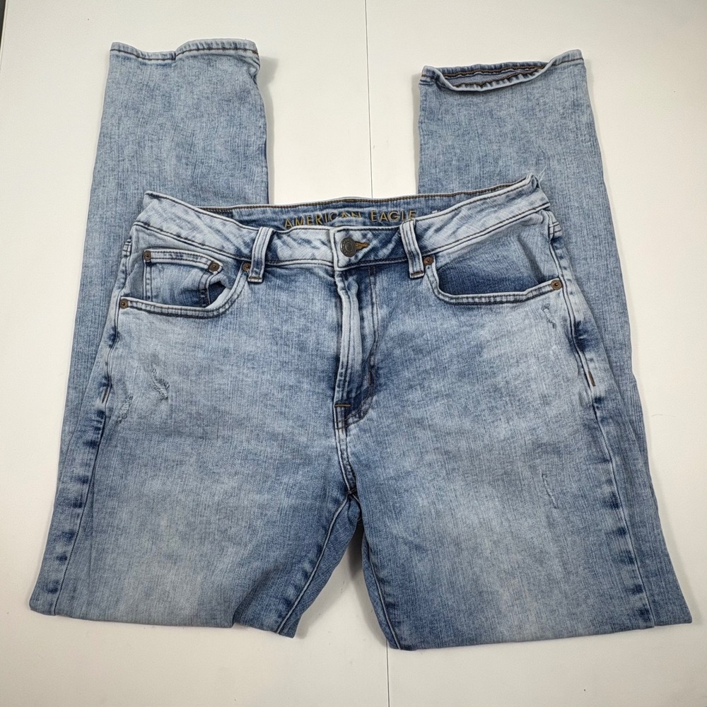 American Eagle Flex Mens Slim Straight Light Wash Jeans 34x32 Blue Denim